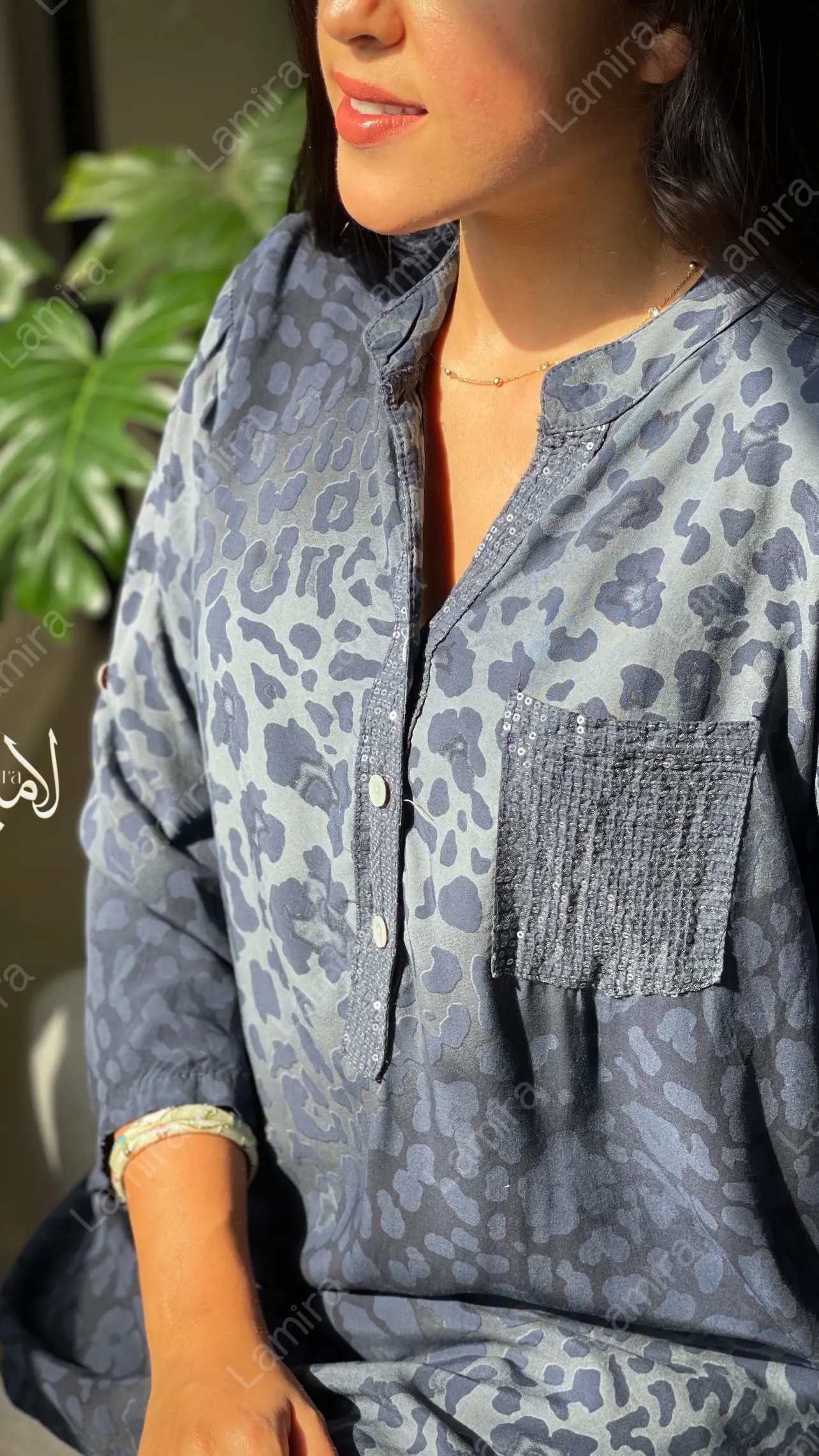 شومیز تک جیب پولکی پلنگی